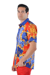 Barabas Wholesale Men's greek key and animal print  graphic short sleeve shirt SS01 red