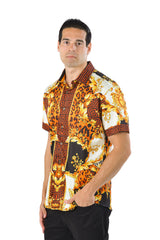 Barabas Wholesale Men's Medusa Greek Pattern Leopard Short Sleeve Shirt SS01 Gold