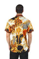 Barabas Wholesale Men's Medusa Greek Pattern Leopard Short Sleeve Shirt SS0 BROWN