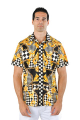 Barabas Wholesale Men's checkered chain graphic short sleeve shirt SS02 black