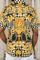 Barabas Wholesale Men's checkered chain graphic short sleeve shirt SS02 Gold Black