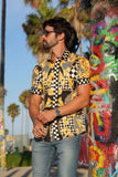 Barabas Wholesale Men's checkered chain graphic short sleeve shirt SS02 Black Gold
