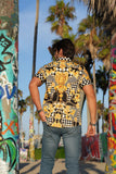 Barabas Wholesale Men's checkered chain graphic short sleeve shirt SS02 Black Gold