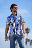 Barabas Wholesale Men's checkered chain graphic short sleeve shirt SS02 blue