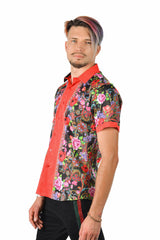 Barabas Wholesale Men's roses paisley graphic short sleeve shirt SS07 dark grey