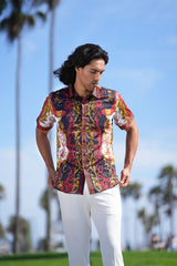 Barabas Wholesale Men's Greek Pattern Rhinestone Short Sleeve Shirts SSP600 Red