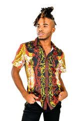Barabas Wholesale Men's Greek Pattern Rhinestone Short Sleeve Shirts SSP600 Red