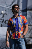 Barabas Wholesale Men's Floral Greek Pattern Baroque Short Sleeve Shirt SSR01 Blue Red