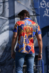 Barabas Wholesale Men's Floral Greek Pattern Baroque Short Sleeve Shirt SSR01 Blue Red