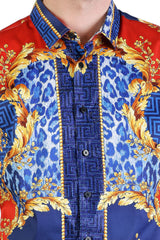 Barabas Wholesale Men's Floral Greek Pattern Baroque Short Sleeve Shirt SSR01 Blue Red