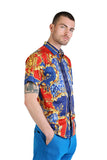 Barabas Wholesale Men's Floral Greek Pattern Baroque Short Sleeve Shirt SSR01 Blue Red