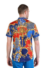 Barabas Wholesale Men's Floral Greek Pattern Baroque Short Sleeve Shirt SSR01 Blue Red