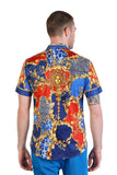 Barabas Wholesale Men's Floral Greek Pattern Baroque Short Sleeve Shirt SSR01 Blue Red
