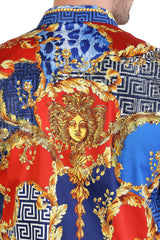 Barabas Wholesale Men's Floral Greek Pattern Baroque Short Sleeve Shirt SSR01 Blue Red