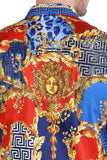 Barabas Wholesale Men's Floral Greek Pattern Baroque Short Sleeve Shirt SSR01 Blue Red