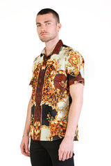 Barabas Wholesale Men's Floral Greek Pattern Baroque Short Sleeve Shirt SSR01 Gold Black