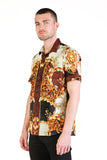 Barabas Wholesale Men's Floral Greek Pattern Baroque Short Sleeve Shirt SSR01 Gold Black