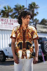 Barabas Wholesale Men's Floral Greek Pattern Baroque Short Sleeve Shirt SSR01 gold brown