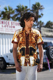 Barabas Wholesale Men's Floral Greek Pattern Baroque Short Sleeve Shirt SSR01 gold brown