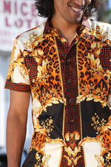 Barabas Wholesale Men's Floral Greek Pattern Baroque Short Sleeve Shirt SSR01 gold brown