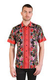 Barabas Wholesale Men's Rhinestone Floral Baroque Printed Short Sleeve Shirt SPR265 Black Red