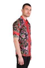 Barabas Wholesale Men's Rhinestone Floral Baroque Printed Short Sleeve Shirt SPR265 Black Red
