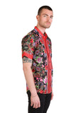 Barabas Wholesale Men's Rhinestone Floral Baroque Printed Short Sleeve Shirt SPR265 Black Red