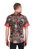 Barabas Wholesale Men's Rhinestone Floral Baroque Printed Short Sleeve Shirt SPR265 Black Red