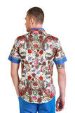 Barabas Wholesale Men's Rhinestone Floral Baroque Printed Short Sleeve Shirt SPR265 Blue White