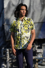 Barabas Wholesale Men's Lion Printed Rhinestone Short Sleeve Shirt SSR18 Citron