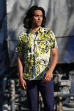 Barabas Wholesale Men's Lion Printed Rhinestone Short Sleeve Shirt SSR18 Citron