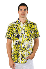 Barabas Wholesale Men's Lion Printed Rhinestone Short Sleeve Shirt SSR18 Citron