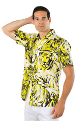 Barabas Wholesale Men's Lion Printed Rhinestone Short Sleeve Shirt SSR18 Citron