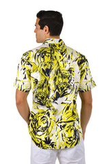 Barabas Wholesale Men's Lion Printed Rhinestone Short Sleeve Shirt SSR18 Citron