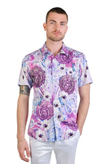 Barabas Wholesale Men's medusa paisley rhinestones graphic short sleeve shirt SSR19 lavender
