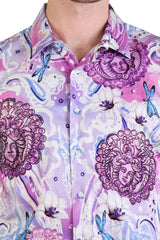 Barabas Wholesale Men's medusa paisley rhinestones graphic short sleeve shirt SSR19 purple