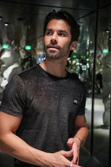 Barabas Men's Glittery Sparkle Crew-neck T-shirt ST702 Black Silver