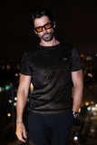Barabas Men's Glittery Sparkle Crew-neck T-shirt ST702 Black Gold