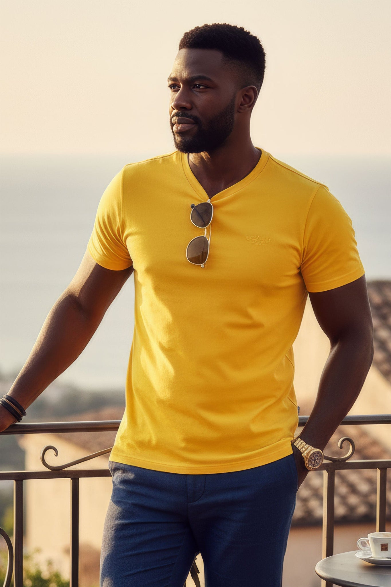 Barabas Wholesale Men's Basic Solid Color Crew-neck T-shirts ST933 Mustard