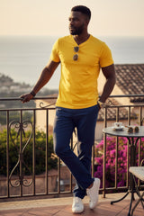 Barabas Wholesale Men's Basic Solid Color Crew-neck T-shirts ST933 Mustard