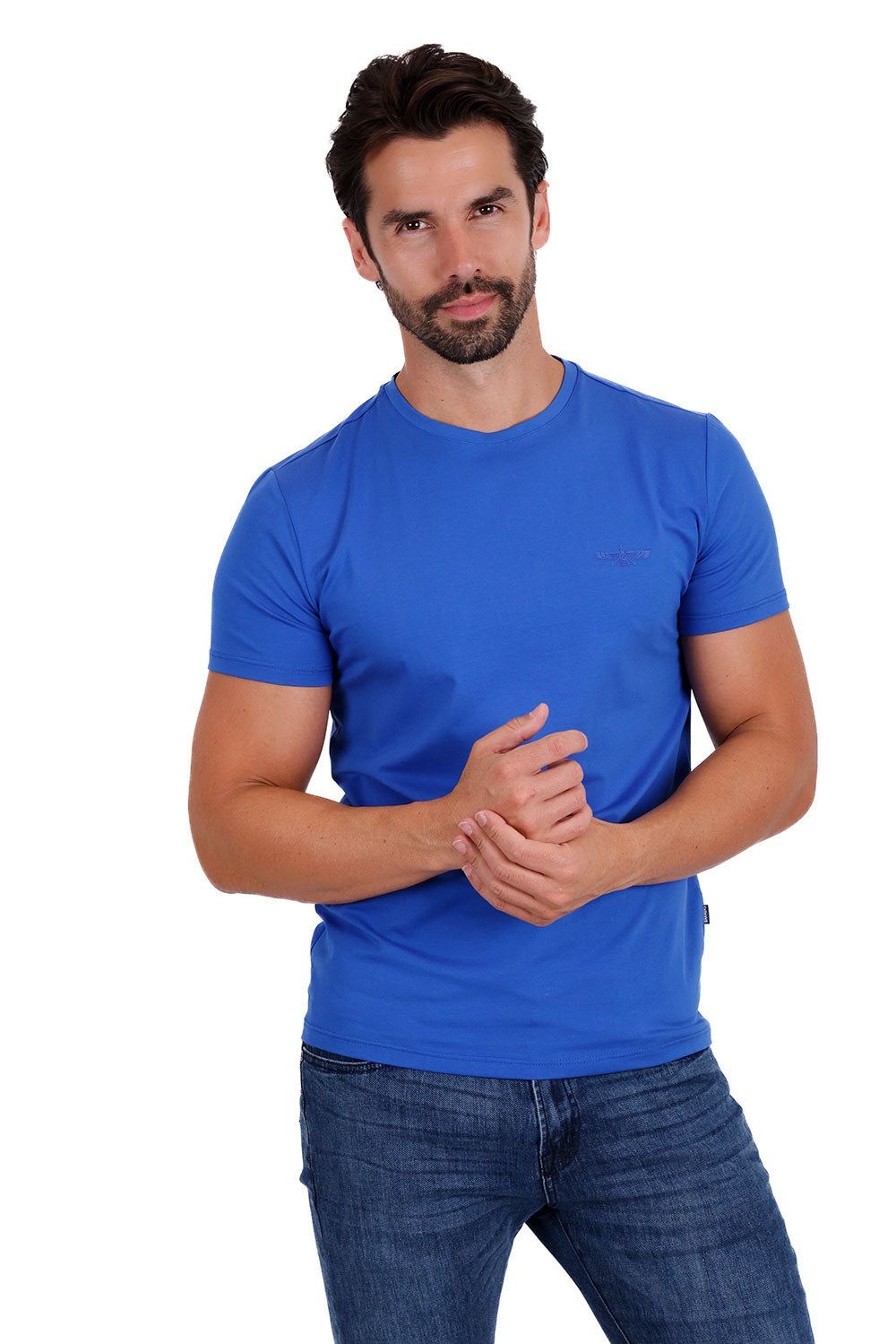 Barabas Wholesale Men's Basic Solid Color Crew-neck T-shirts ST933 Mykonos Blue