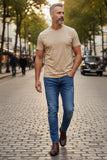 BARABAS Men's Basic Solid Color Crew-neck T-shirts ST933 Natura