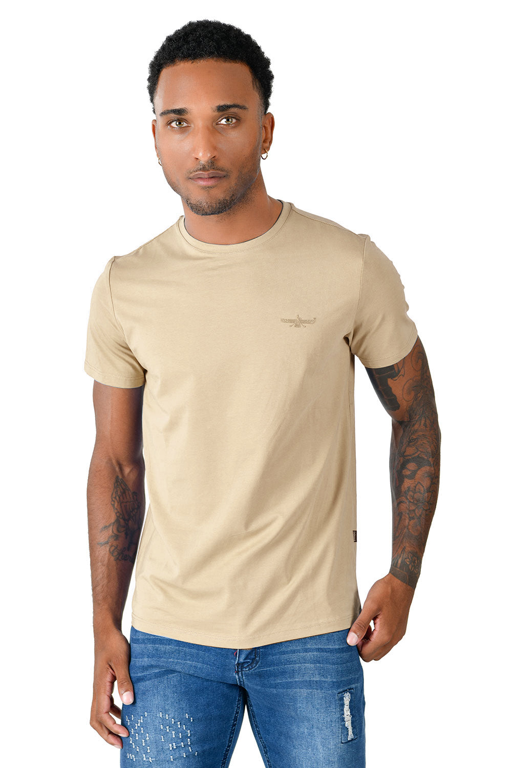 BARABAS Men's Basic Solid Color Crew-neck T-shirts ST933 Narural
