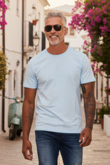 Barabas Wholesale Men's Basic Solid Color Crew-neck T-shirts ST933 Sky Blue