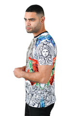 Barabas Men's Rhinestone Medusa Floral Crew Neck T-Shirt STP3003