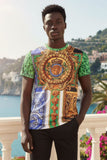 Barabas Men's Multi Color Rhinestone Medusa Floral T-shirts STP3006