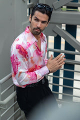 Barabas Wholesale Men's Floral Stretch Spear Point Collar Long Sleeve Shirt 4B99 Pink