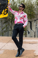 Barabas Wholesale Men's Floral Stretch Spear Point Collar Long Sleeve Shirt 4B99 Pink