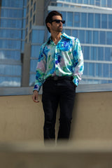 Barabas Wholesale Men's Floral Stretch Spear Point Collar Long Sleeve Shirt 4B99 Green