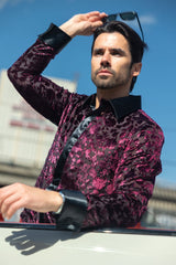 Barabas Wholesale Men's Luxury French Cuff Long Sleeve Button Down Shirt FCS1003 Burgundy Black